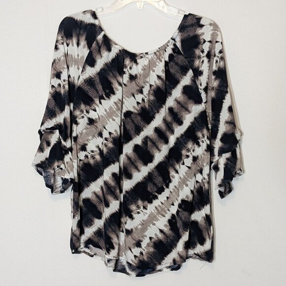 CATO EST 1946, Brown/Black Lightweight Tie Dye Peasant Blouse Top; Size L - Picture 3 of 6